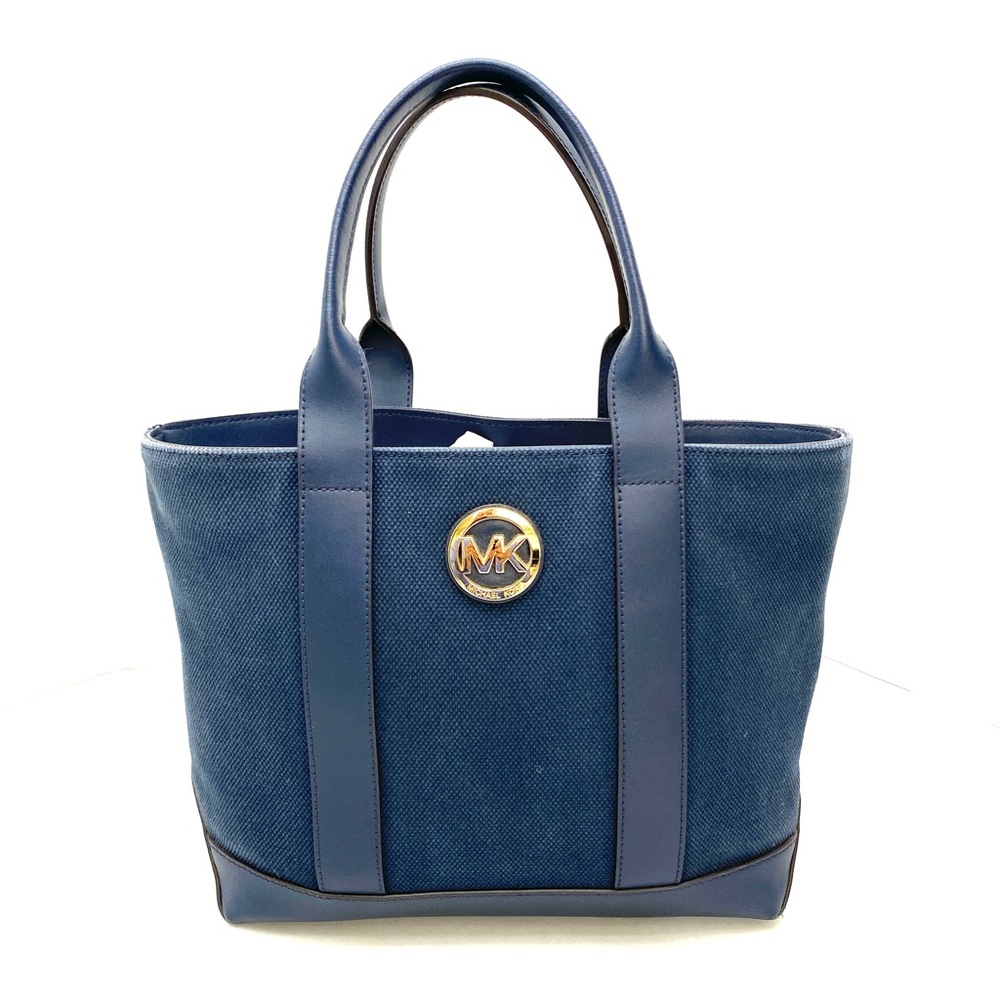 Michael Kors Navy Fulton Canvas/Leather Med Tote Handbag